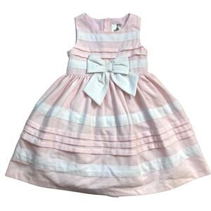 Vintage Rare Editions Pink White Ruffle Stripes Bow Sleeveless Formal Dress